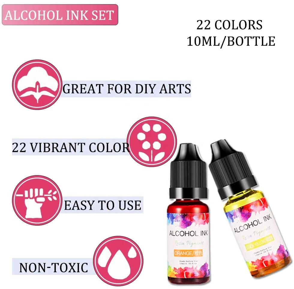 Alcohol Ink Set - High Concentrated Alcohol Inks - Versatile Alcohol Ink for Resin, Tumblers, Coasters Making (22 x 10ml/0.35oz)