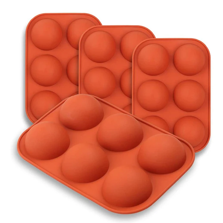 3D half ball mold baking semi sphere silicone baking mold homedge large 6-cavity medium semi sphere silicone mold, 4 pack