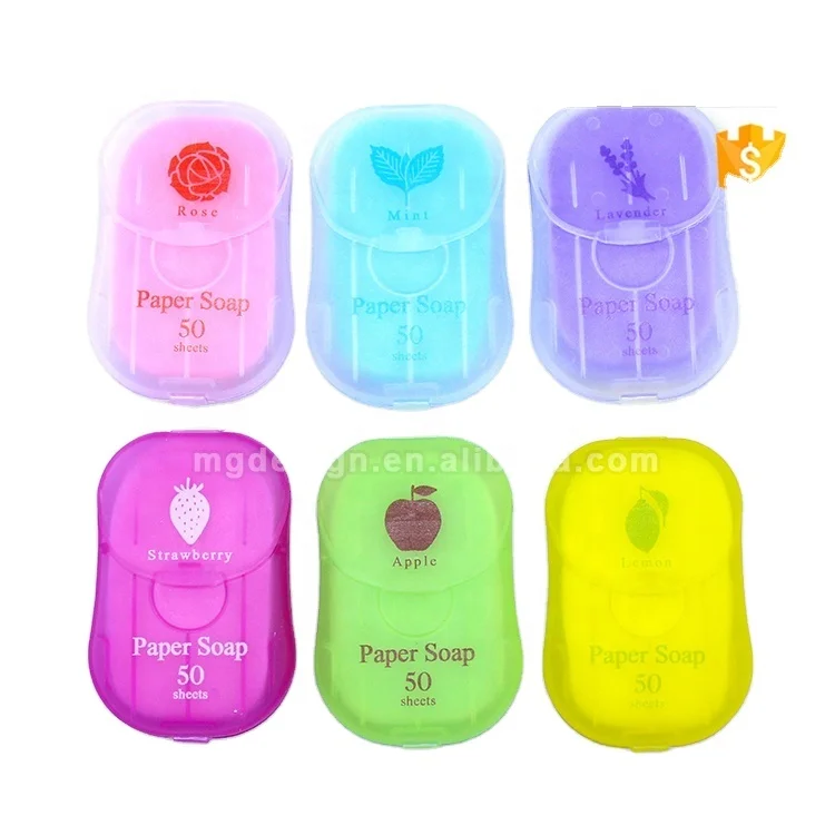 50Sheets Washing Paper Soap Custom Label Disposable Travel Portable Plant Extract Fragrance Water Paper Hand Soap Carton package