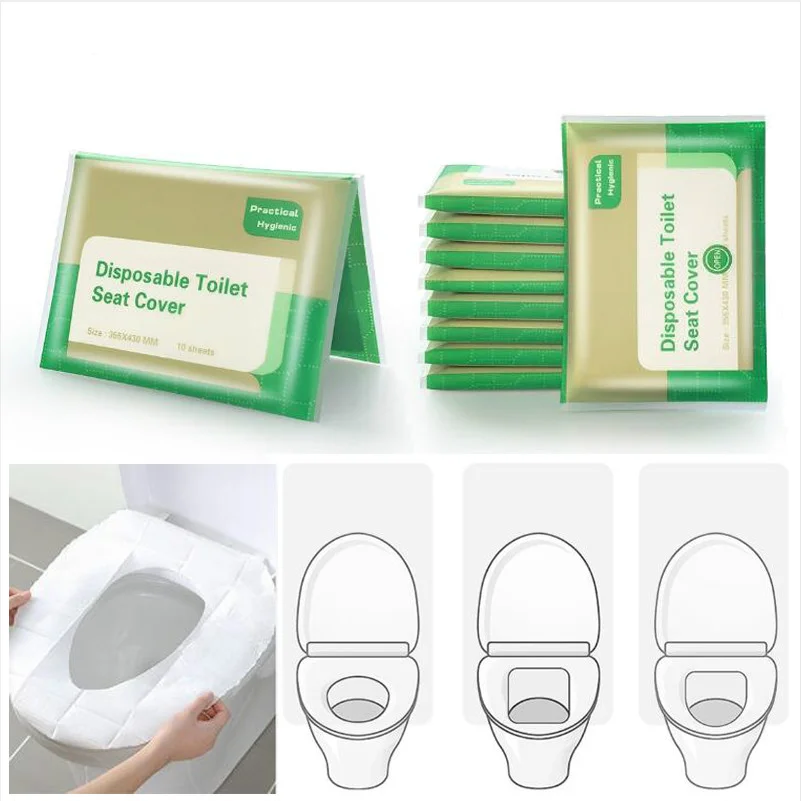 10 листов уличный смываемый чехол на сиденье унитаза, одноразовая бумага, антибактериальная Подушка на сиденье унитаза, коврик для туалетной бумаги