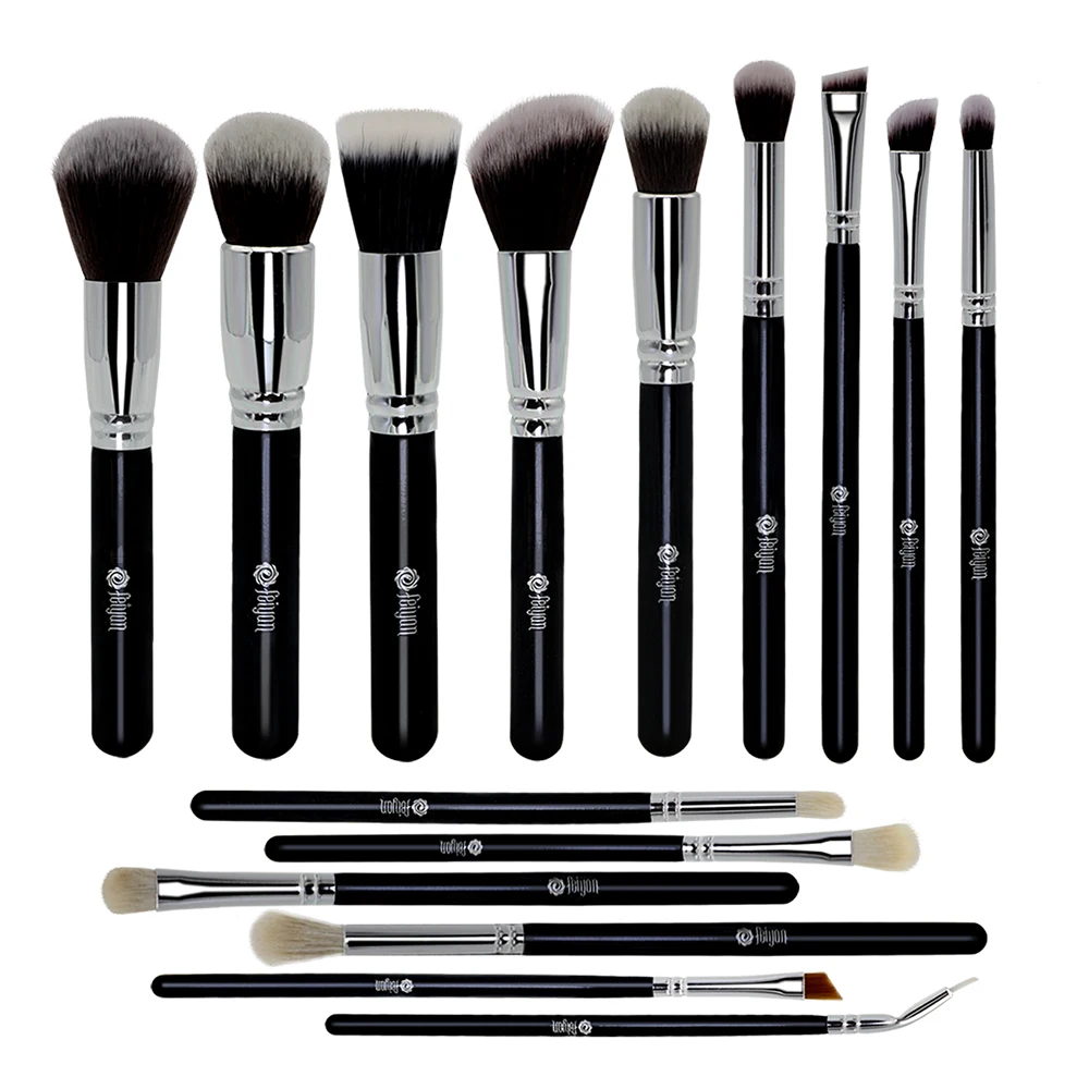 Wholesale Low Price Vegan Synthetic Hair Wood Handle Black Makeup Brushes Cosmetic Custom Private Label Makeup Brush Set