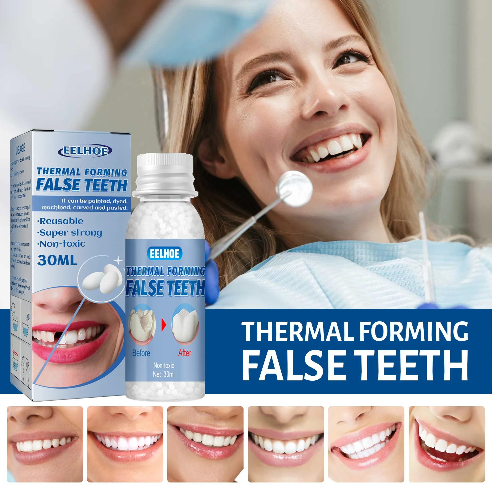 Private Label Temporary Tooth Gaps Repair Glue Makeup DIY Role Play Dentures False Teeth Acrylic Dental False Moldable Teeth