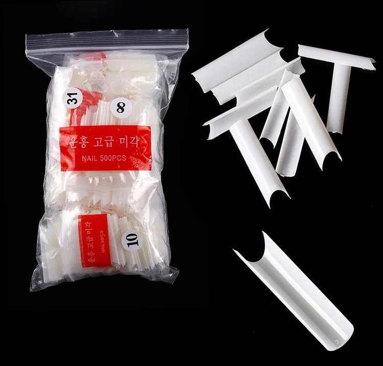 Wholesale Long Water Pipe Curved C Shape 500pcs Transparent Natural Color Salon Fake Tips Rectangular Nail Art Tips