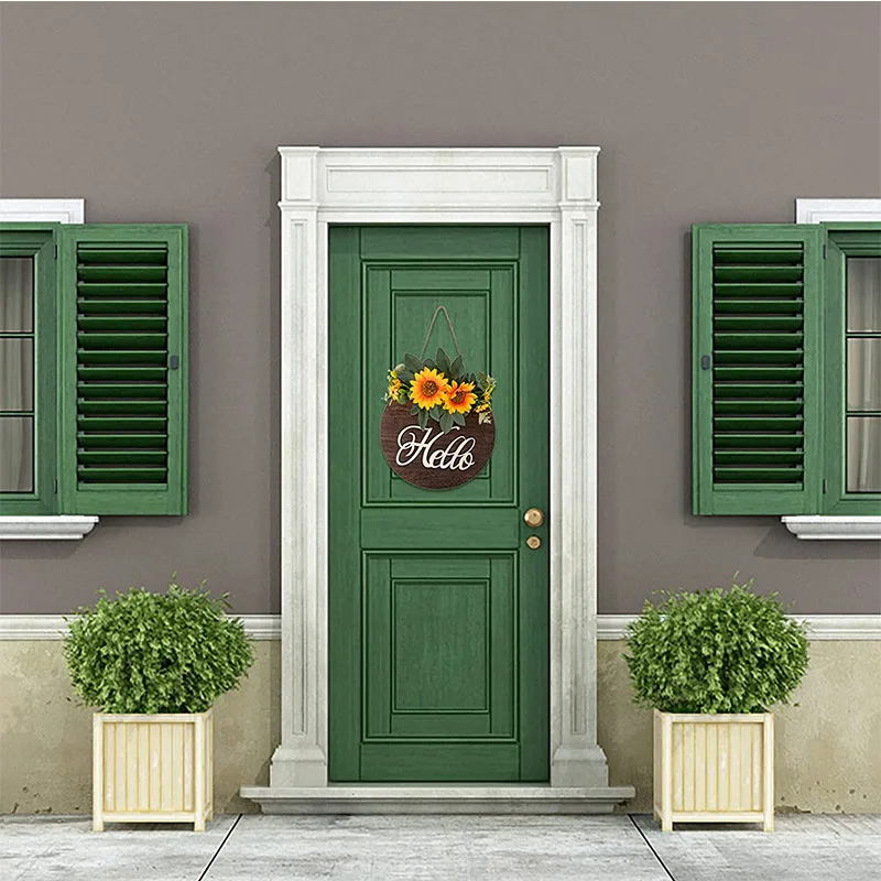 Hello Sign Welcome Wreaths for Front Door Decor Wooden Rustic Welcome Sign Door Fall Wreaths for Front Door Front Porch Gift
