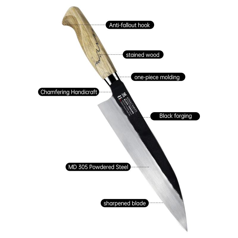 210MM Black Forged Kitchen Japanese Knife Japan MD305 Powder Steel High Carbon with Spotted wood handle Canteens Restaurant