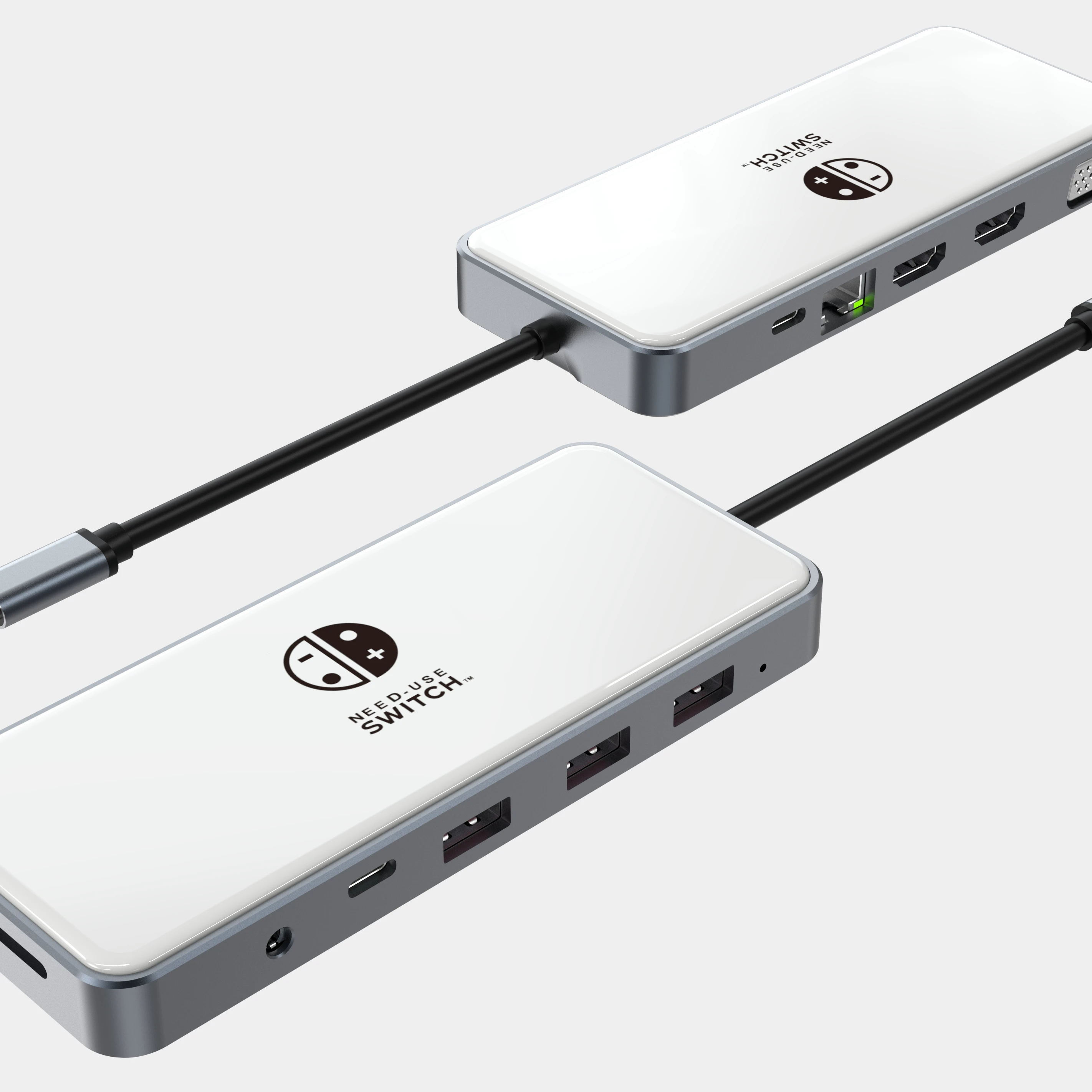 New 12-port white acrylic HDMI1.4 HUB+PD3.0+VGA+USB3.0(10G)+USB2.0+TYPE C3.0+RJ45 1000M docking station can be used on Switch