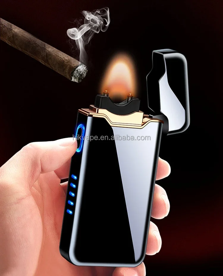 Newest High-end Electric Pulse Windproof LED Battery Indicator powerful USB Lighter Dual Arc luxury man gift