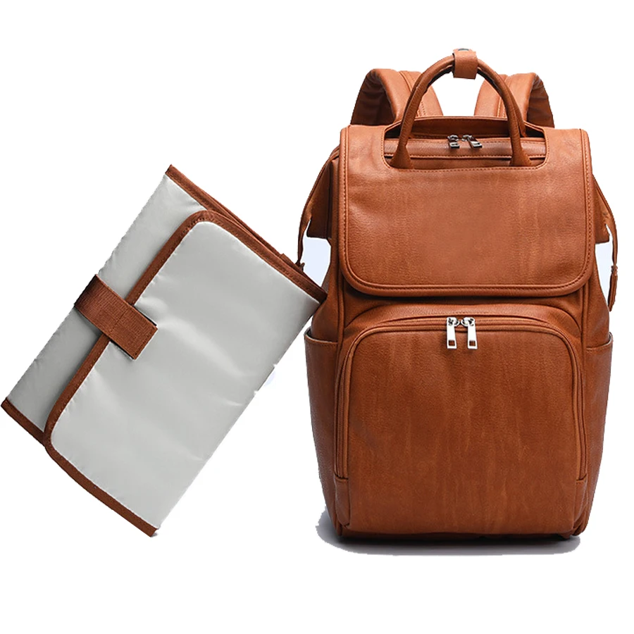 Baby Large Capacity Nappy Bag Vegan PU Leather Diaper Backpack Maternity Mummy bag Shoulder Bag with Changing Pad