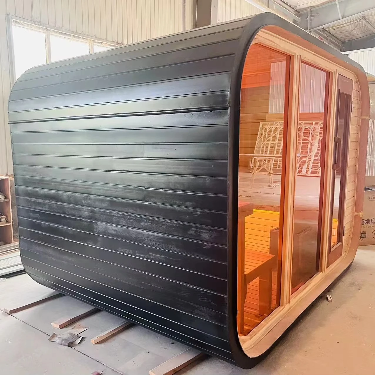 Modern Cube Outdoor Sauna 2-Person, Cedar Wood, Bluetooth Connectivity & LED Display, Cheap Price