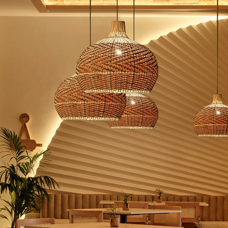 Handmade Art Pendant Lamp for Living Room Restaurant Kitchen Hanging Lamp Home Decor Rattan Chandelier