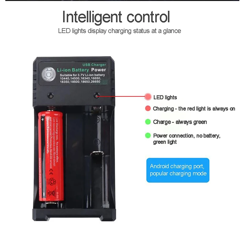  18650 charger double slot USB strong light flashlight 3.7V cylinder lithium