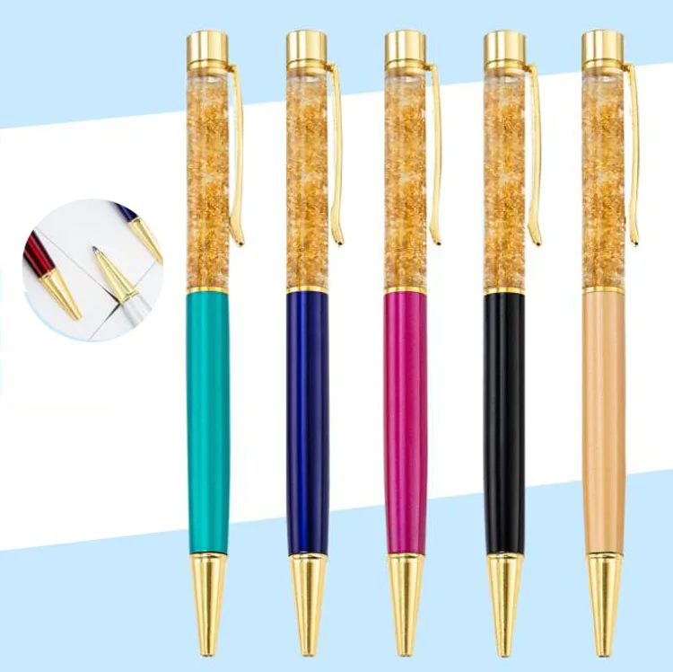 NM-042 Премиум плавающий золотые хлопья расхода масла ручка с яркой блестящей бумагой изготовленным на заказ логосом витая металлическая
