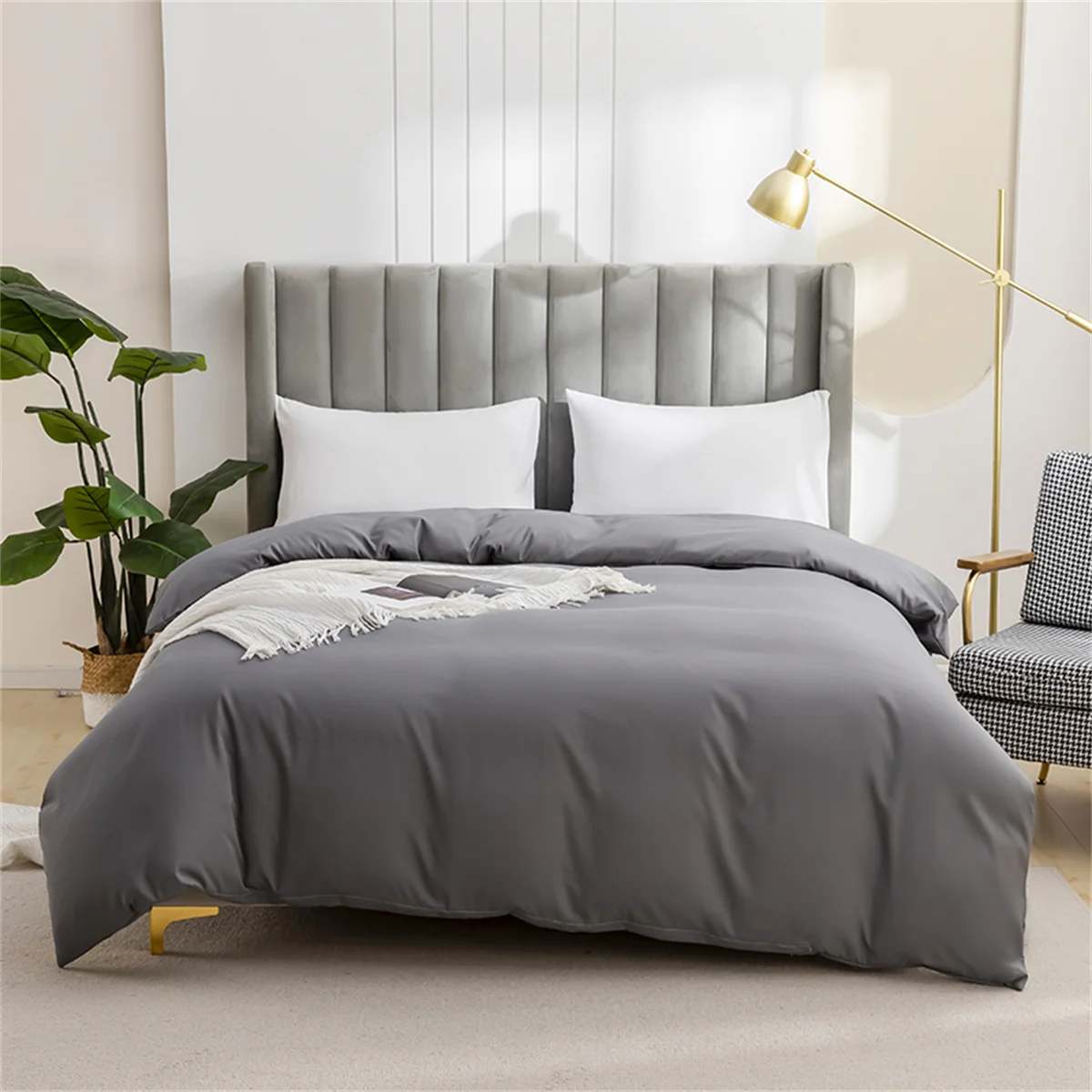 Hypoallergenic Microfiber Fabric Queen Size Bedding Set King Comforter Cover Bedcover With Pillow Case Plain Duvet Cover Set