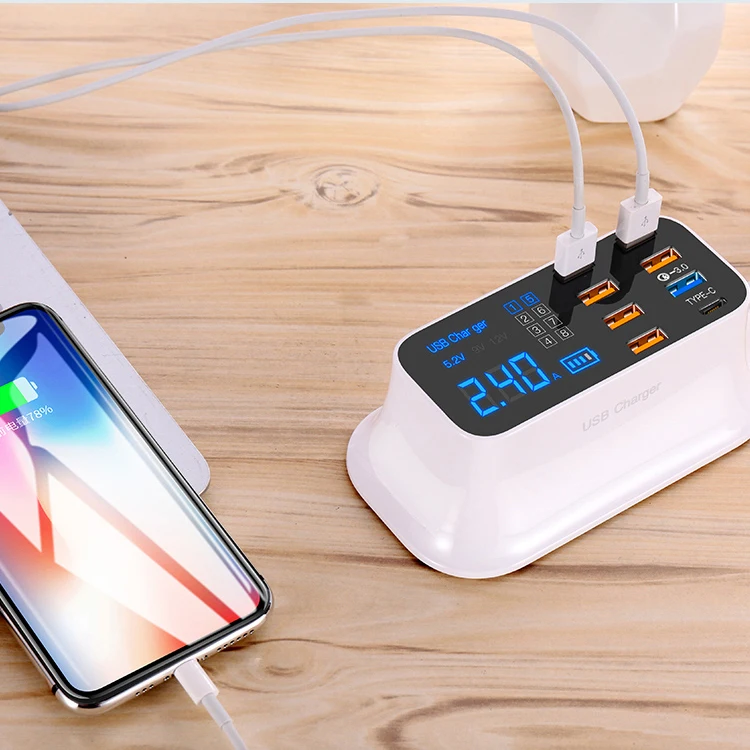 40 Вт 8 порты USB Quick Charge 3 0 светодиодный дисплей с разъемом Type-C PD зарядное устройство для супер быстрое мобильного телефона планшета зарядки
