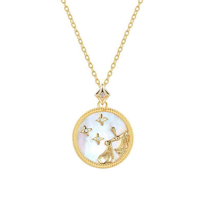 18K Gold Plated Coin Zodiac 12 Con-stellation Carved Logo Astrology Pendant Chain Personalized Simple Jewelry Necklace