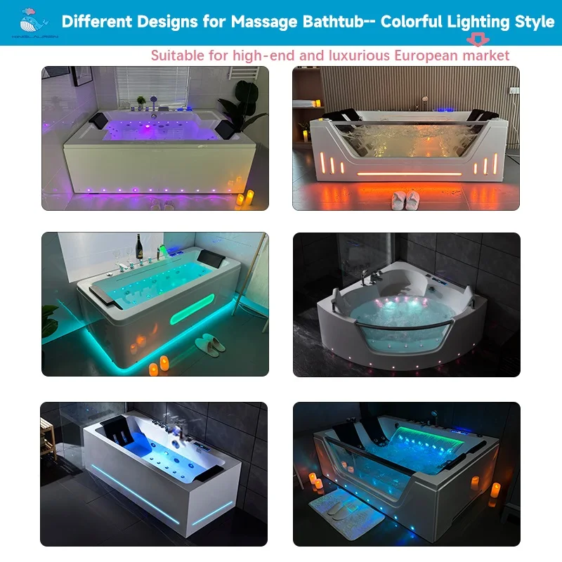 Kinglauren Modern Sleek Double Person  Luxury Indoor Relaxation Multi - Functional Hotel Bathroom Use Massage Bathtub