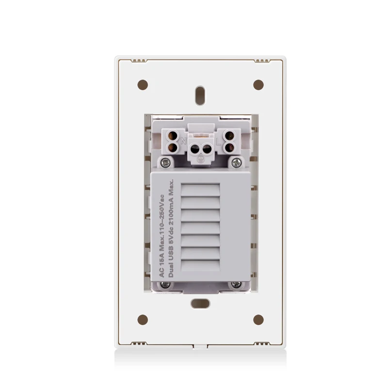 Professional switch factory crystal glass panel US dual 3-wall sockets with dual USB sockets