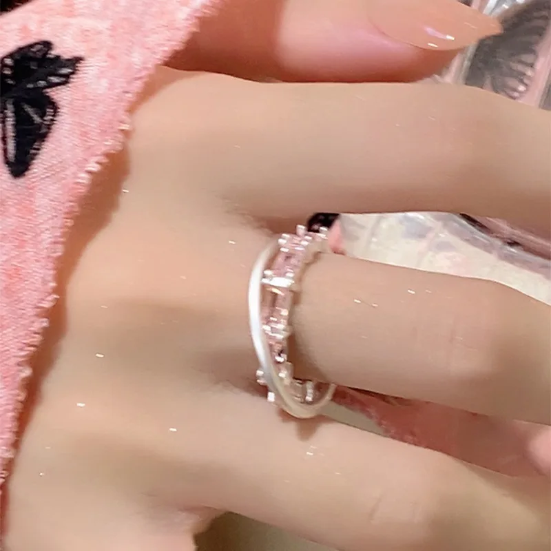 Color Diamond Promise Hollow Heart Shape Engagement Rings Pink Heart Zirconia Finger Rings For Lovers Bridal Jewelry