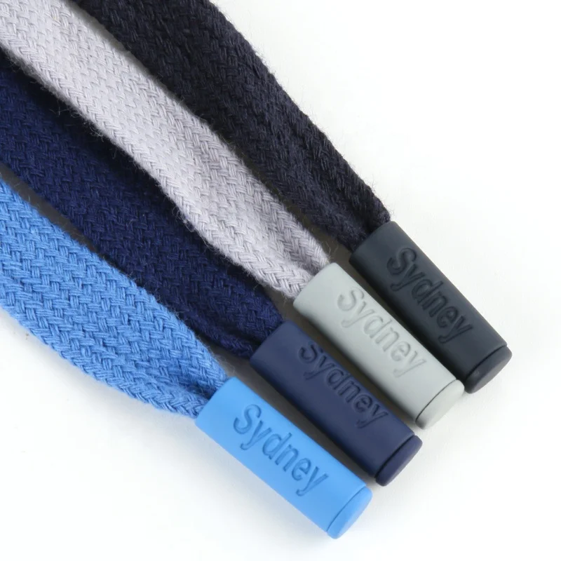 show laces metal aglets Hot Sale aglets custom logo Customizable Blue Black Grey Flat Rope Metal Aglets For Hoodie Rope laces