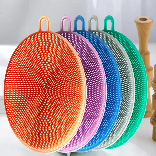 Amazon Hot Sale Non-stick Oil Cleaning Brush Silicone Round Shape Dishwashing Kitchen Brush