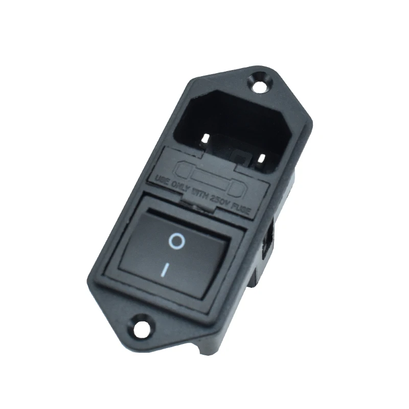 3 In 1 Series 10A 250V AC Socket With 4-pin Rocker Switch Red Light C13 C14 AC Power Socket With Double Fuse Seat