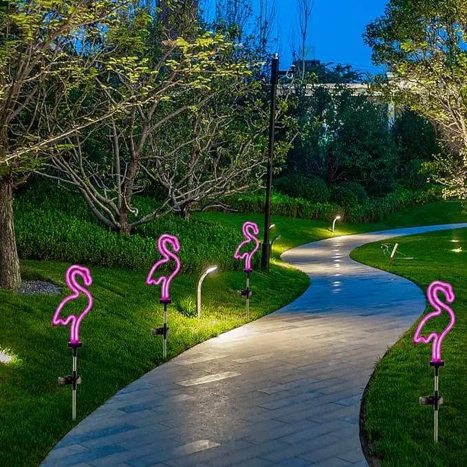 Outdoor Waterproof Solar Garden Neon Lights Pathway Lawn Patio Yard Walkway Lighting Decorations Solar flamingo Led Stake Light