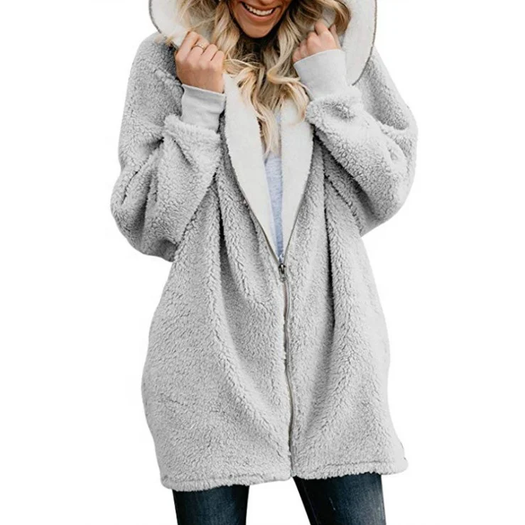 2022 Autumn And Winter New Women Hooded Zipper Cardigan Fur Coat Plush Fleece Sweater Outwear