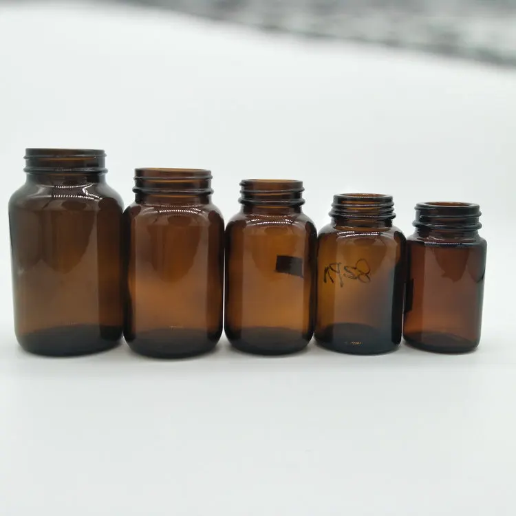 OEM wide mouth amber  capsule glass medicine pill empty bottles packaging