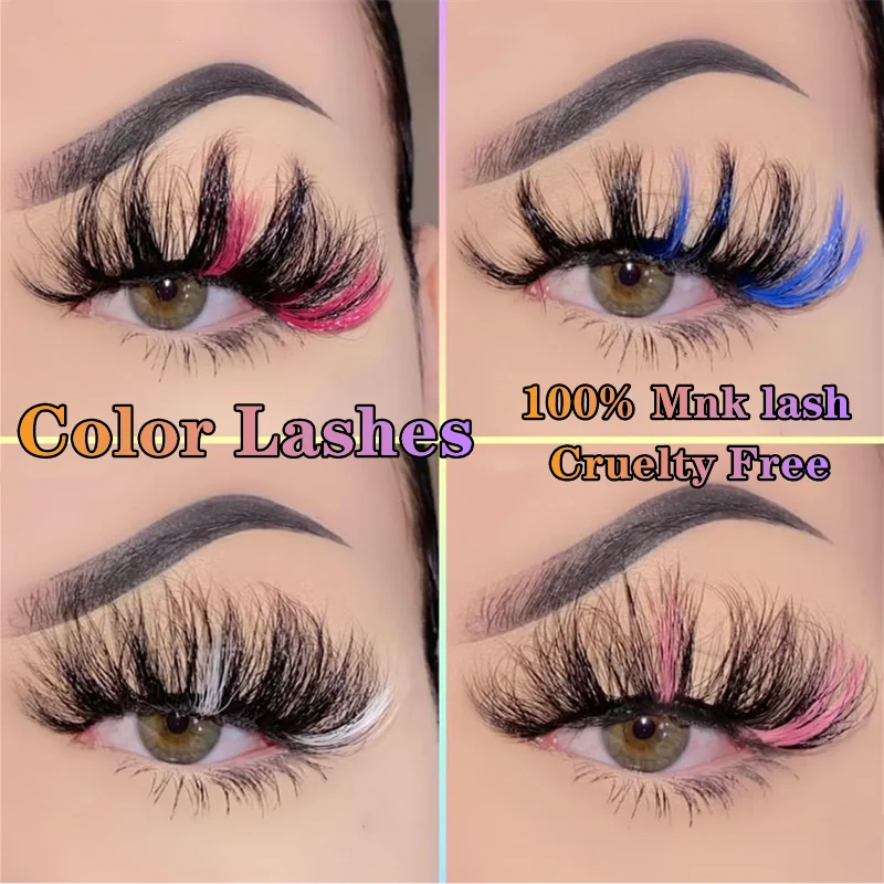 Wholesale fluffy 5d human mink lashes high quality handmade color mink lashes with boxes custom packaging