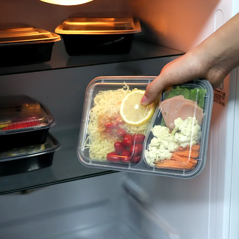 Новый дизайн 2 отделения для пищевых продуктов 150 шт./CTN пластиковый контейнер с крышкой одноразовые пластиковые пищевые коробки