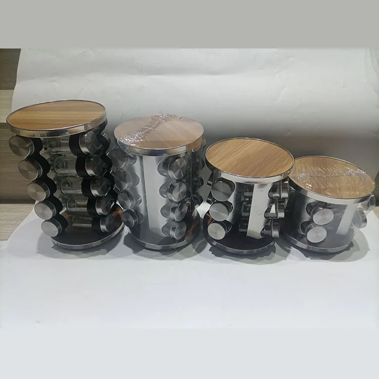 Hot Sale Kitchen Stainless Steel Rotating Spice Racks Set Seasoning Jars With Stand Holder