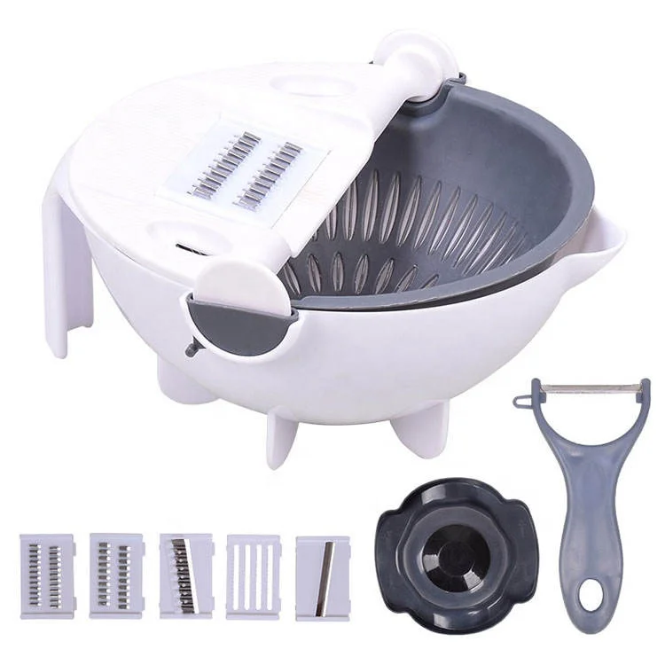 2023 Multifunctional Kitchen Veggie Fruit Shredder Grater Slicer Rotate 9 In 1 Manual Vegetable Cutter With Drain Basket