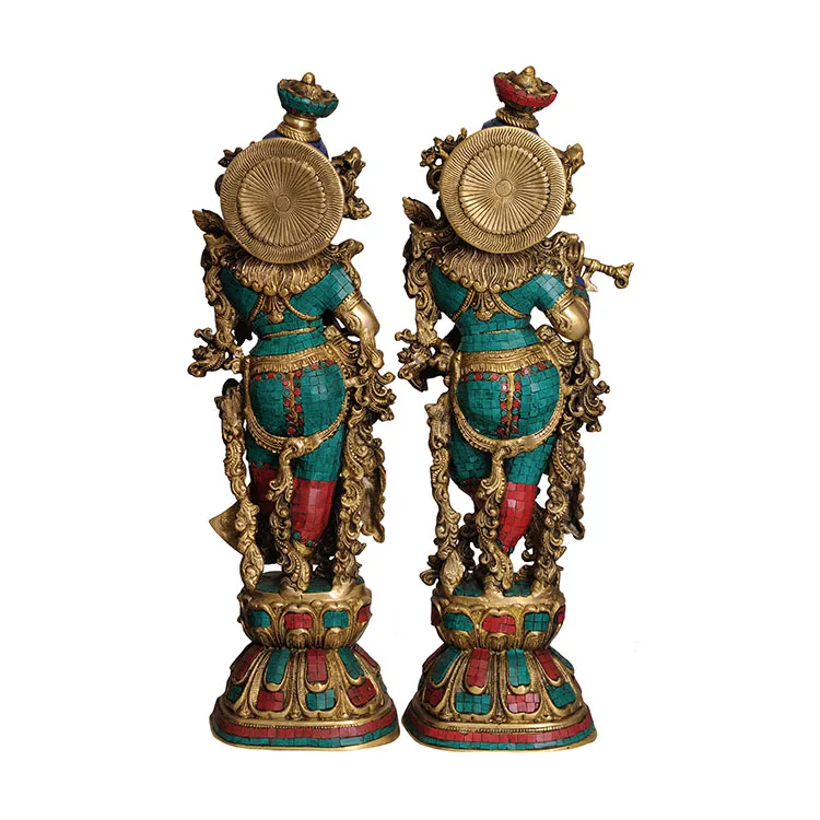 Пользовательский домашний декор Ручная резная металлическая художественная статуя индуистского Бога Статуя Radha Krishna скульптура для продажи