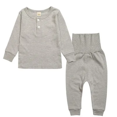 Wholesale solid color plain blank kids pajamas set children cotton long sleeve pyjamas