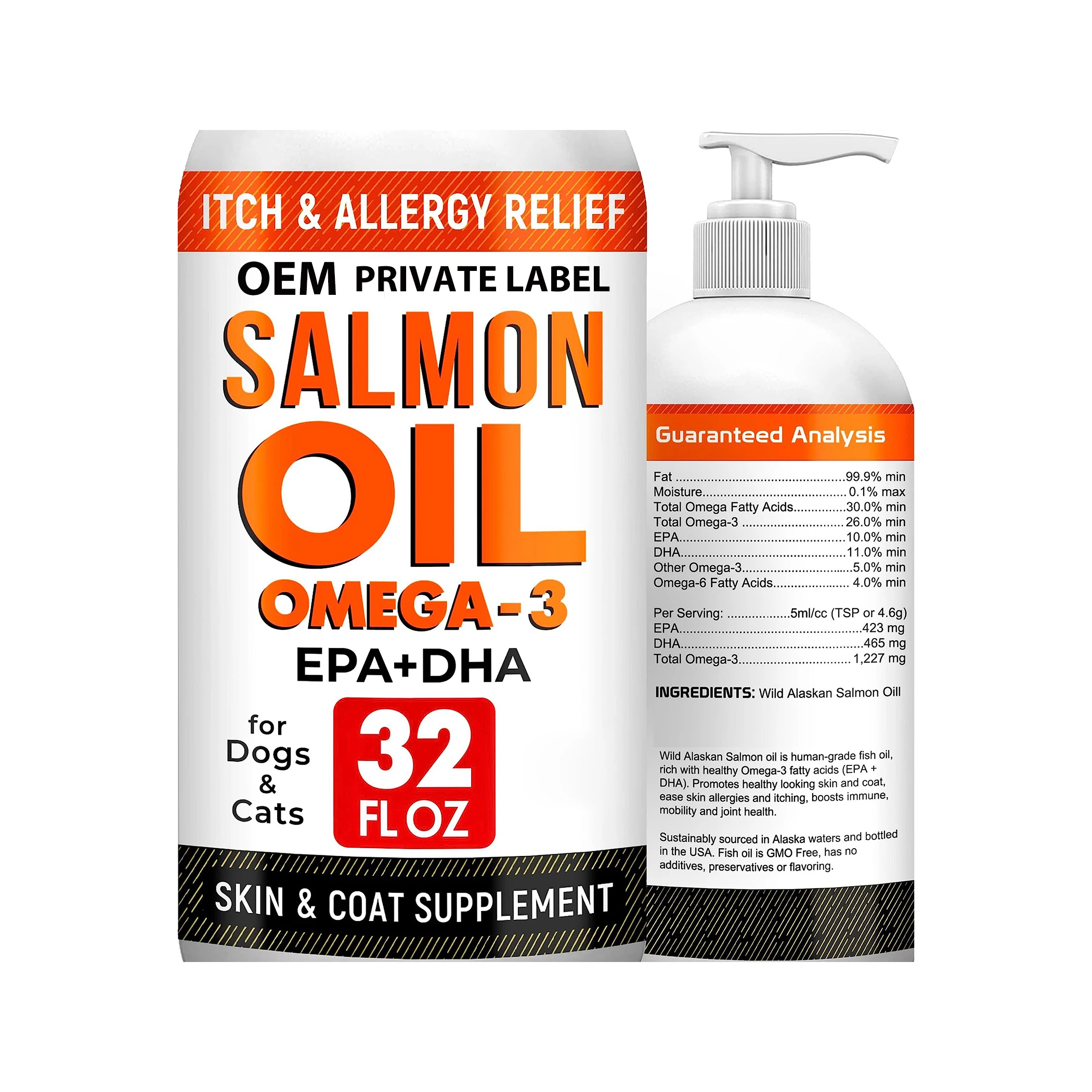 OEM Natural Salmon Oil for Dogs and Cats Omega-3 EPA & DHA Fatty Acids Pet Salmon Oil For Heart Joint Health