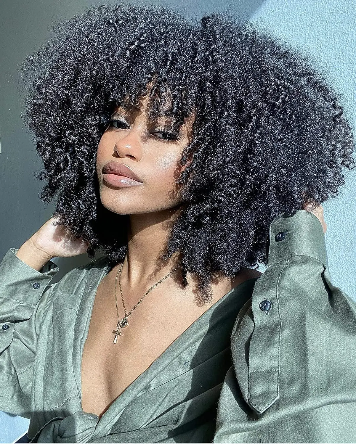 Short Curly Afro Wig With Bangs for Black Women Kinky Curly Hair Wig Afro Synthetic Full Wigs Black