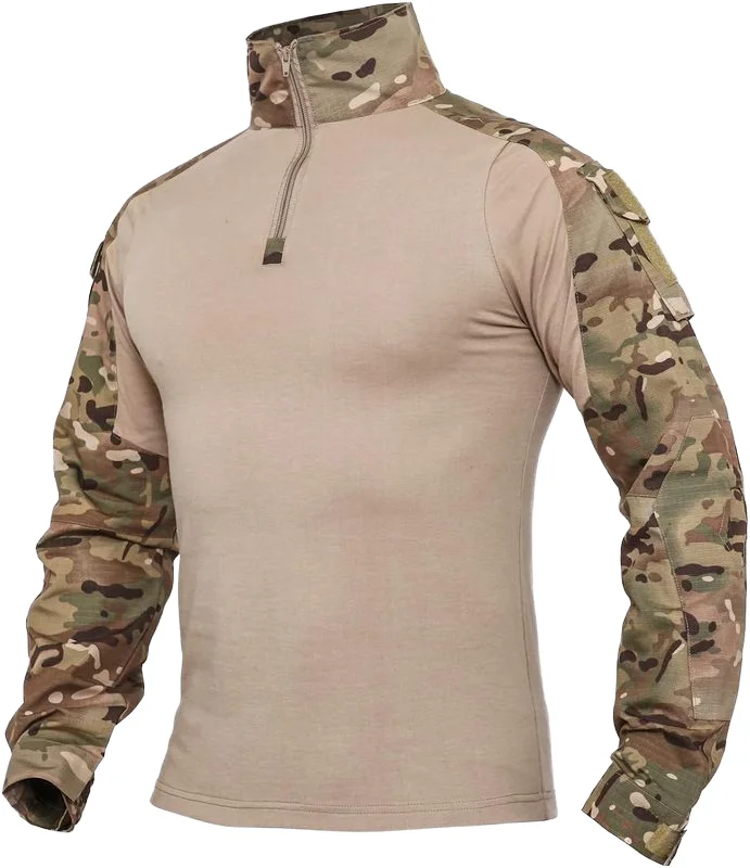 LONG Sleeve Shirt FIT Stretch Fabric Slim Chest Panel Patchwork Camouflage Men Suits High Quality Breathable