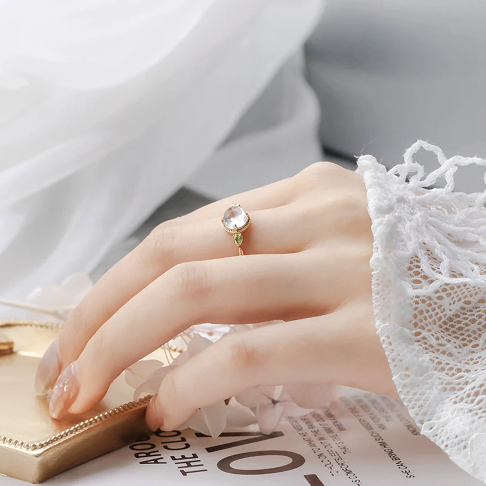 925 Sterling Silver 14K Gold Plated Gemstone Round Stone Peridot Green Amethyst Ring