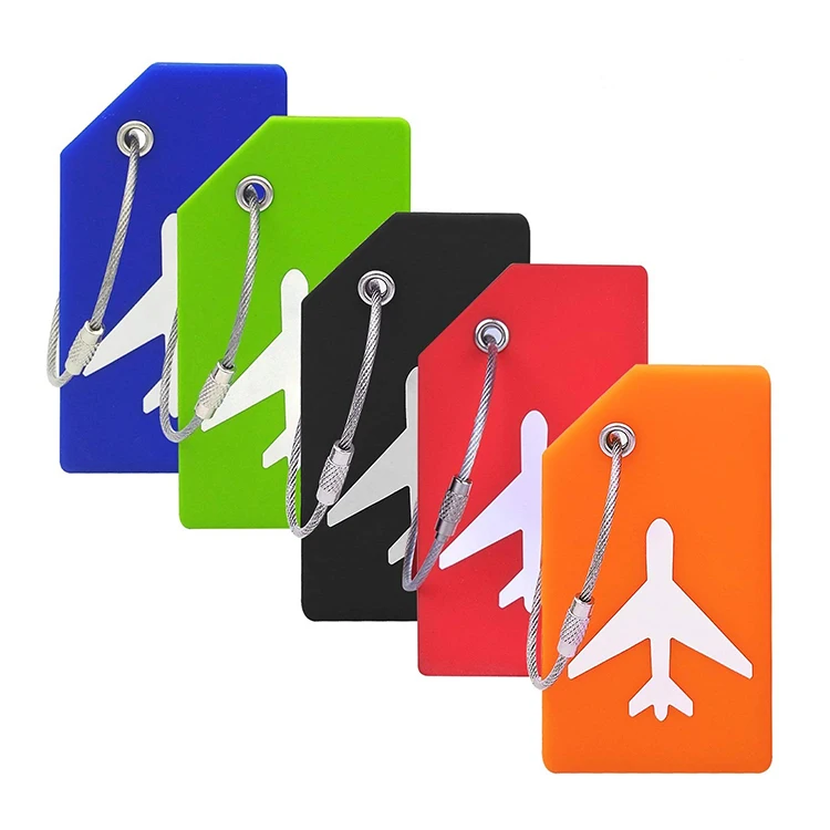 Top seller bulk durable stand size pvc silicone luggage tag with metal strap