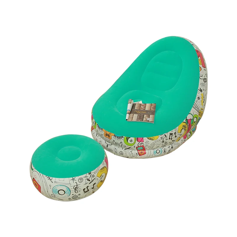 Folding Inflatable Lazy Flocking Recliner With Footstool Lounge Sofa Bed Set Great For Indoor And Outdoor Backyard