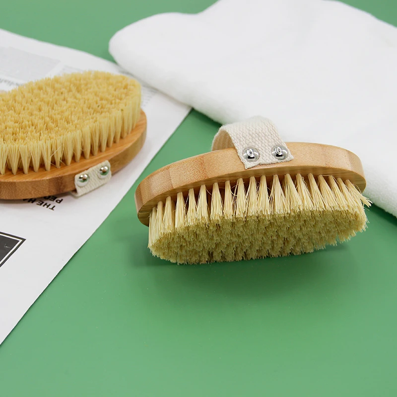 Amazon Bestseller Bathroom Gift Products Natural Wooden Bamboo Dry Shower Head Body Bath Brush for Cleaning Skin