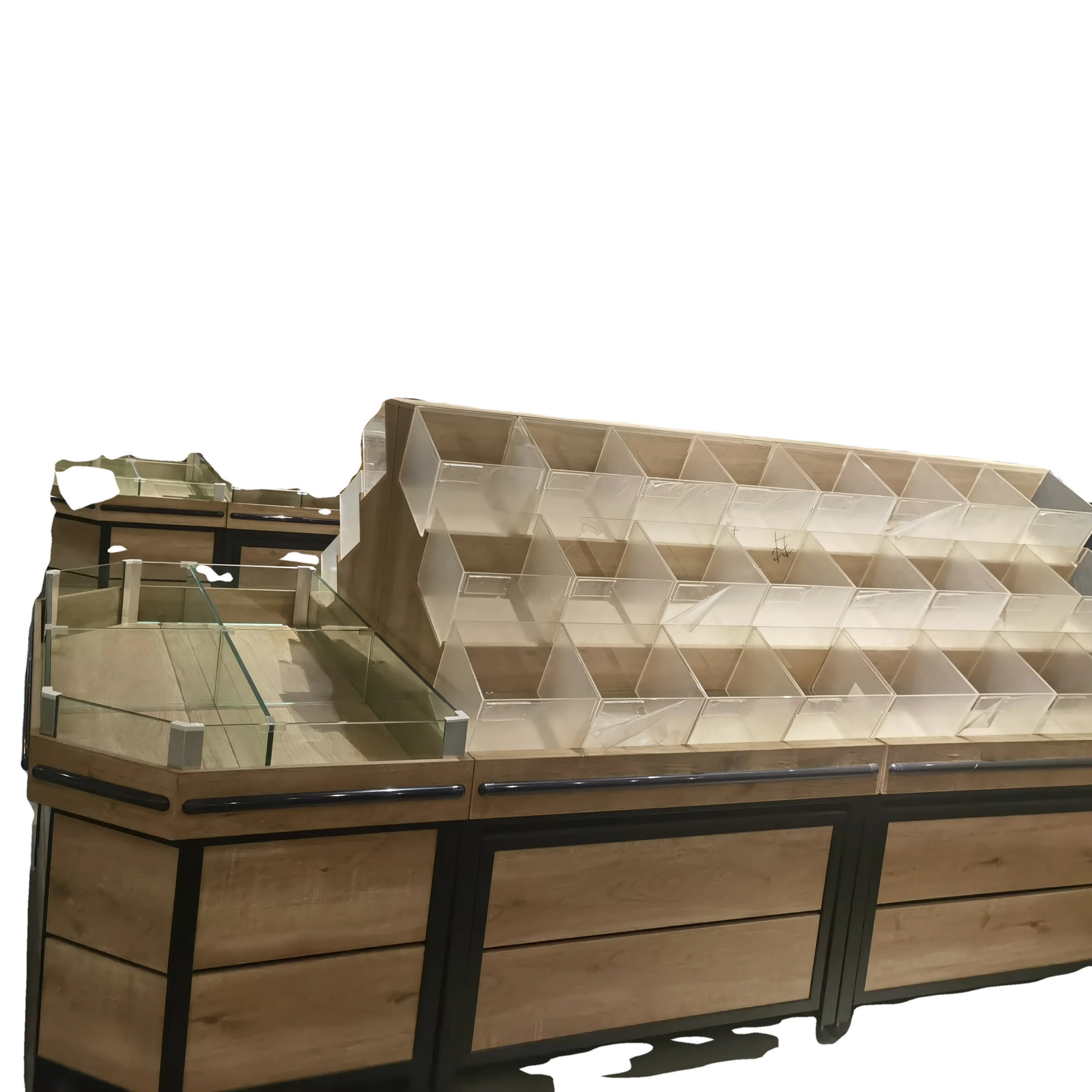 supermarket display Bulk Food Sweet Candy Supermarket Store Double-side Steel-Wood Snack Rack Display