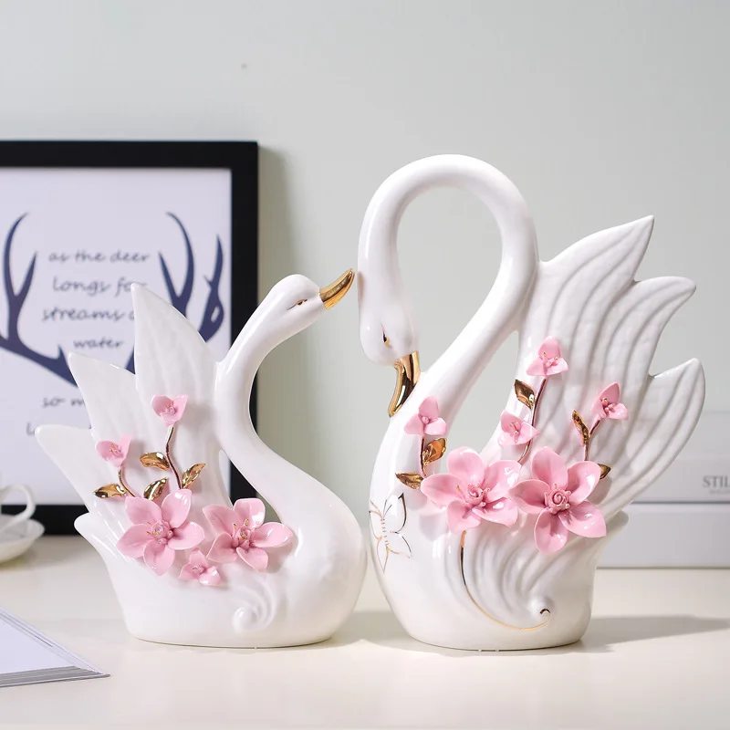 Wholesale factory ceramic swan crafts creative home decoration simple modern living room decoration gifts