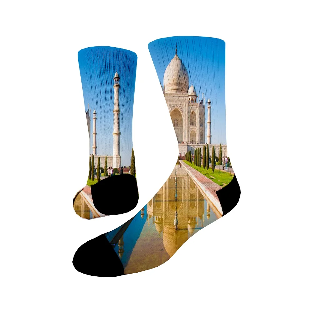Kangyi High Quality Custom Printing Tourist Attractions Polyester Cotton Sports Socks