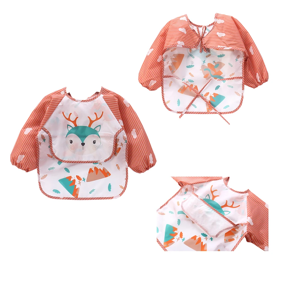 baby apron feeding polyester baby bibs washable plastic long sleeve waterpoof baby apron bibs