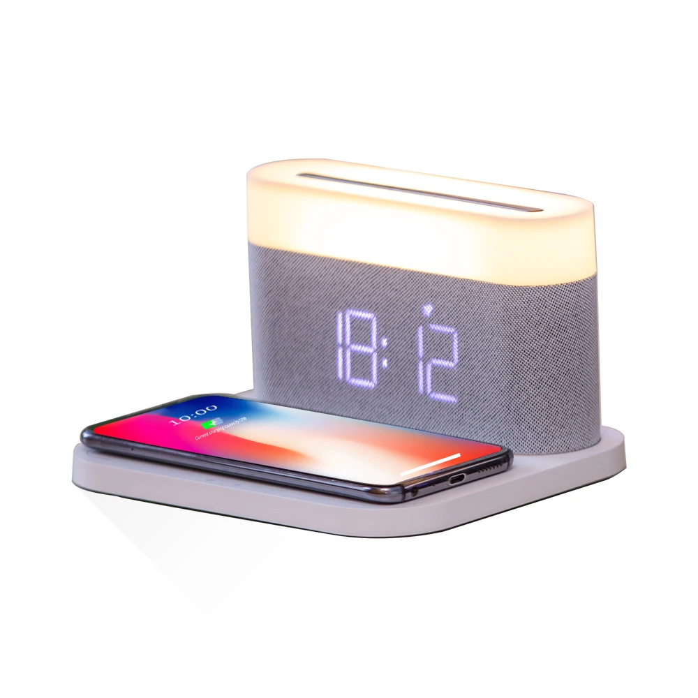 Modern Design Multi-function LED Night Light Charger With Mobile Phone Alarm Clock Wireless