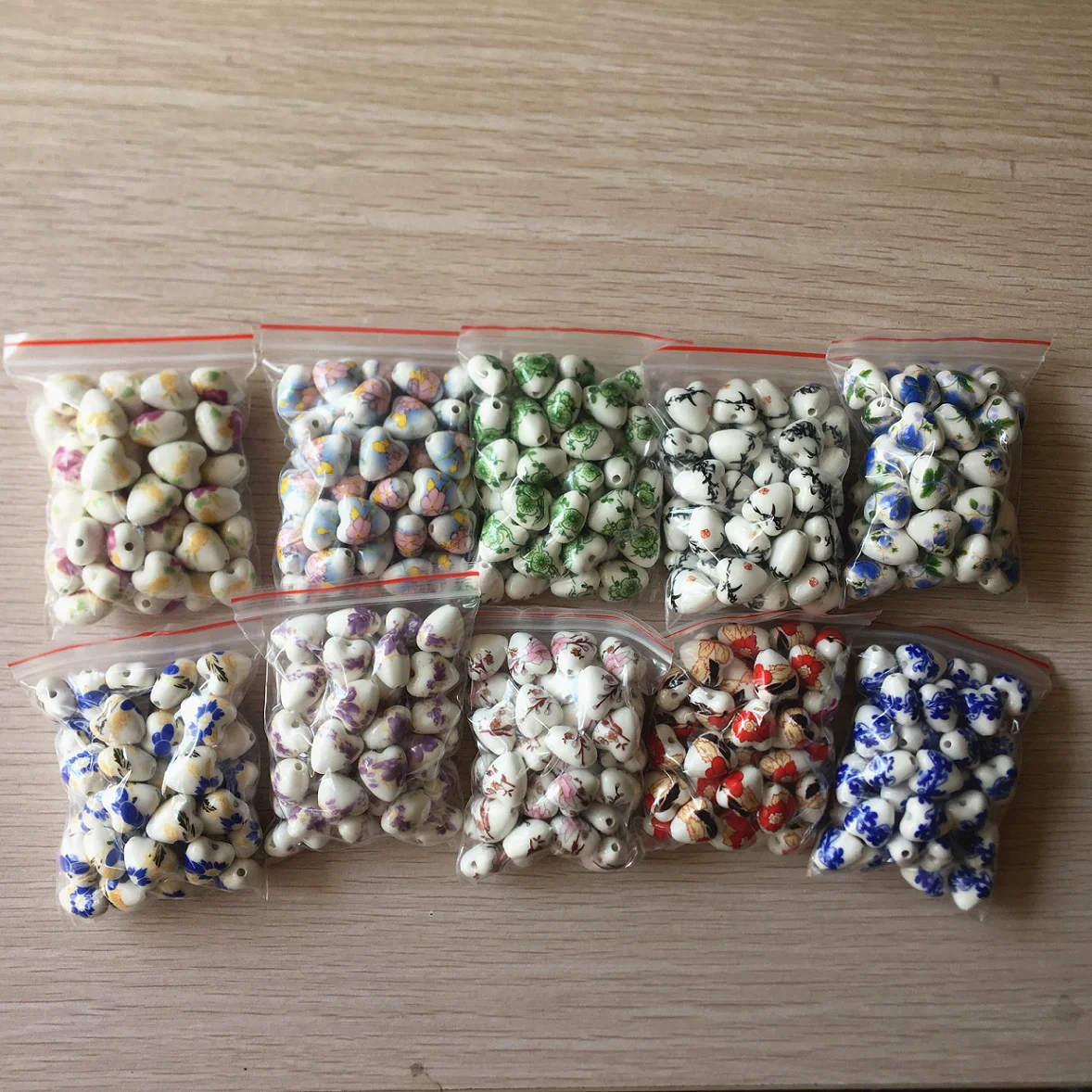 Elegance Heart Shape Ceramic Beads Flower Printing Porcelain Beads For Sale