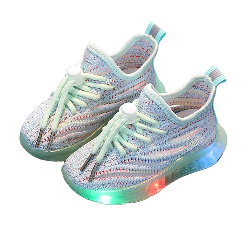 
Children breathable sneakers girls boys knitted mesh led light up kids shoes transparent jelly sport shoes 