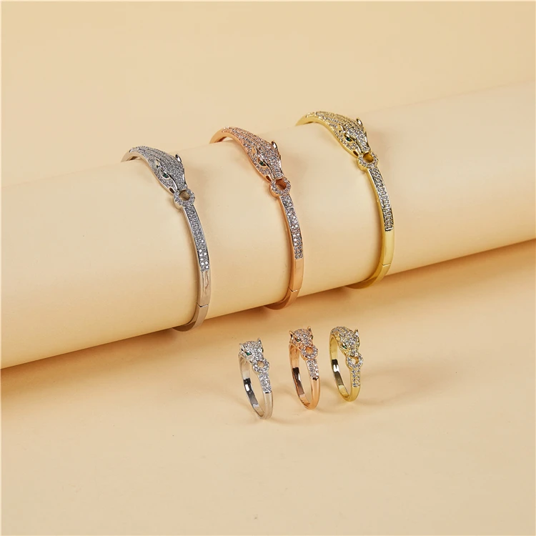 2021 New Simple Beautiful  Graceful  Wedding Gold Color Jewelry Set For women Jewelry Set High Quality Fashion  Bangle and Ring