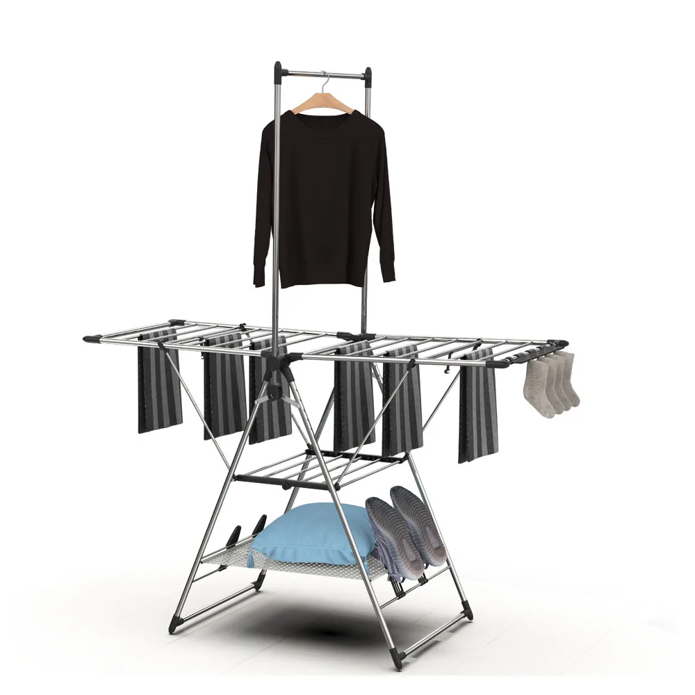 WIREKING 2023 New 14M Drying Space Stainless Steel Cloths Dry Stand Have Socks Clip Shoe Holder Clothes Drying Racks